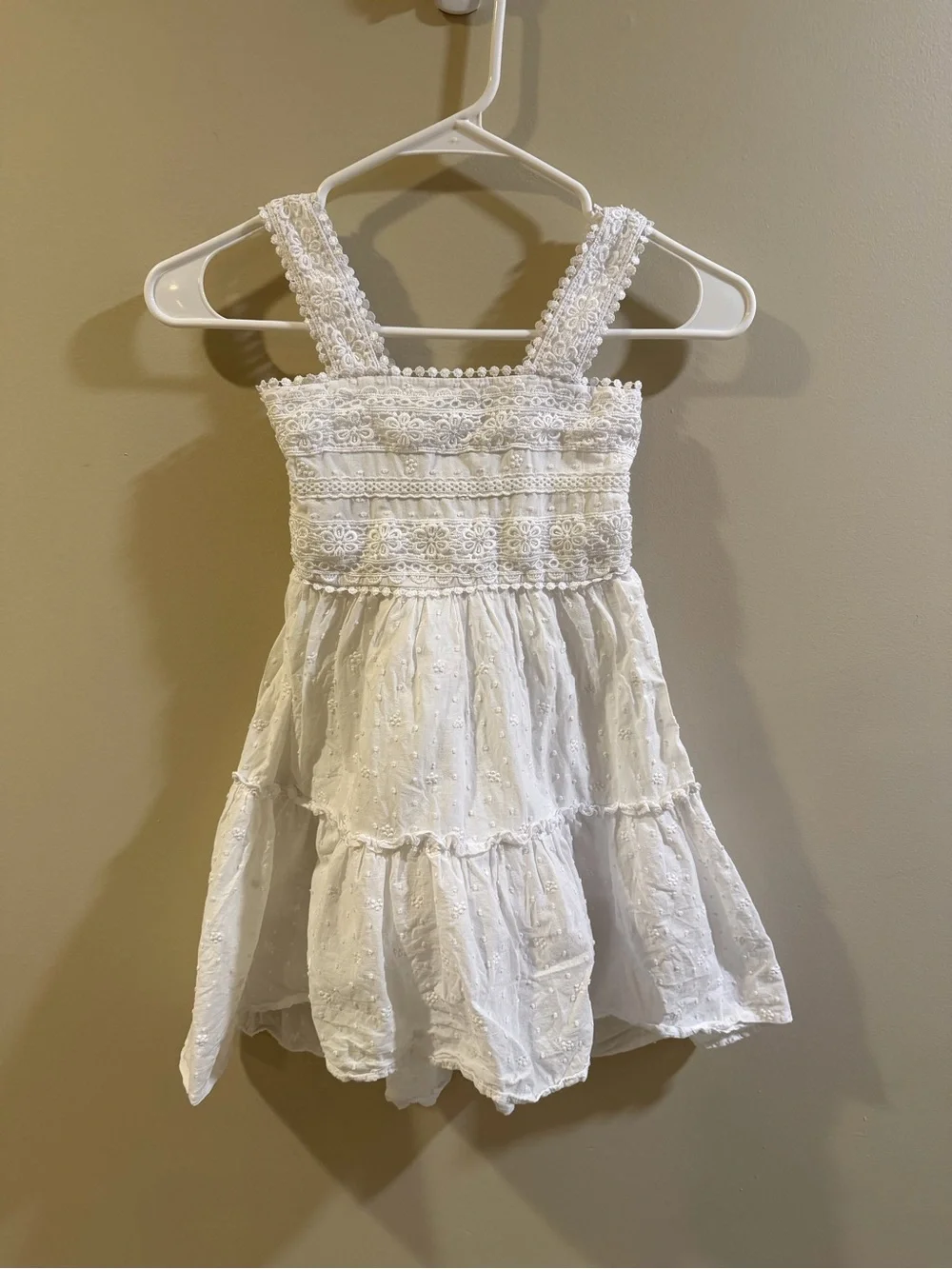 Zunie White Eyelet Tiered Sundress with Lace Straps